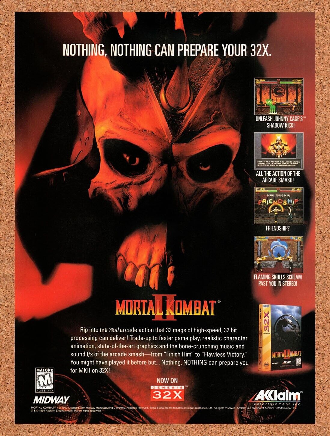 1995 Mortal Kombat II Sega 32x Original Ad v8