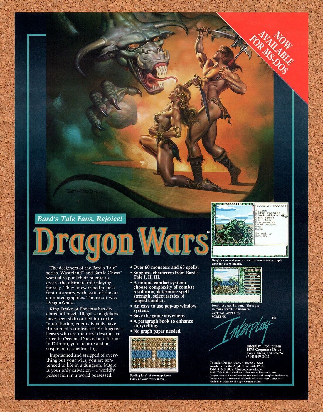 1990 Dragon Wars MS-DOS Original Ad v1