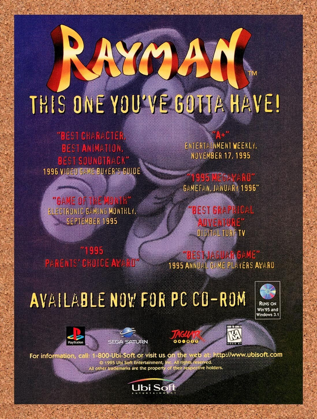 1996 Rayman PS1 Original Ad v8