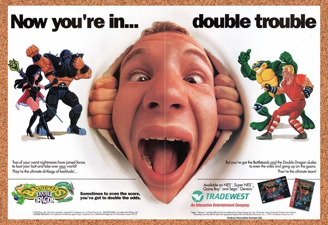 1993 Battletoads And Double Dragon SNES Original Ad v3