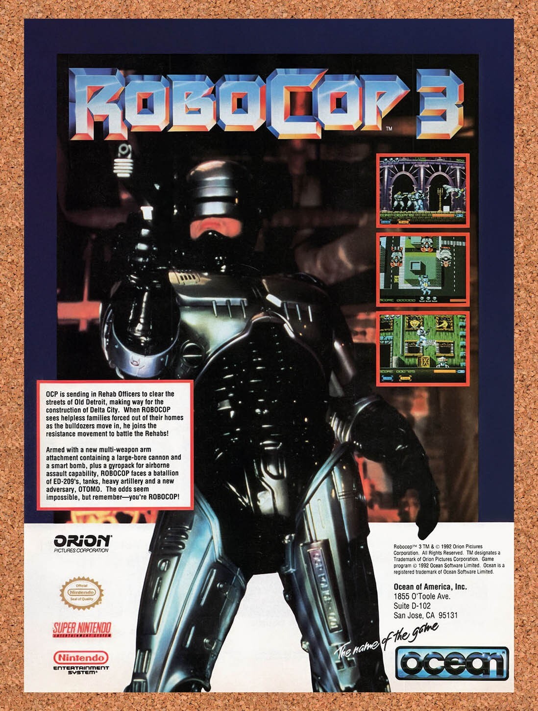1992 Robocop 3 SNES Original Ad v2