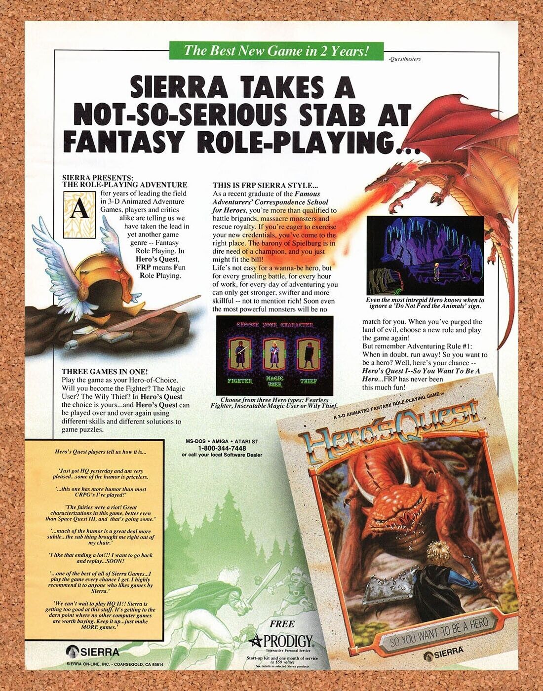 1990 Hero's Quest Amiga Original Ad