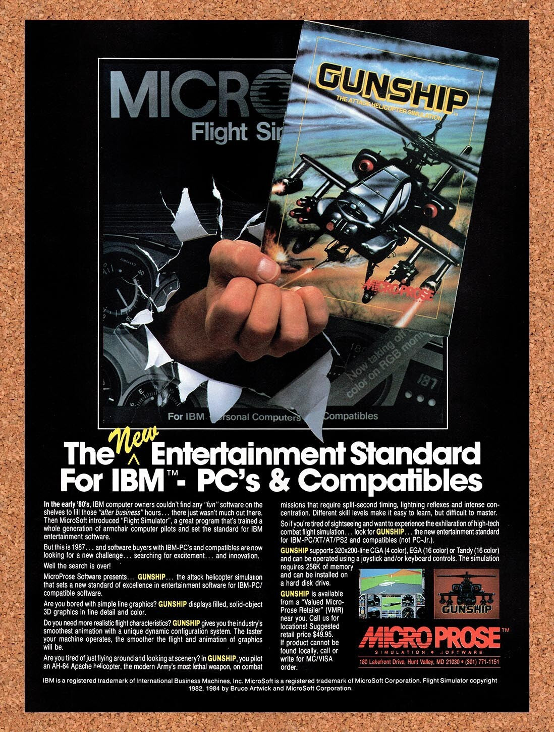 1987 Gunship The Attack Helicopter Simulation Tandy Original Ad v2