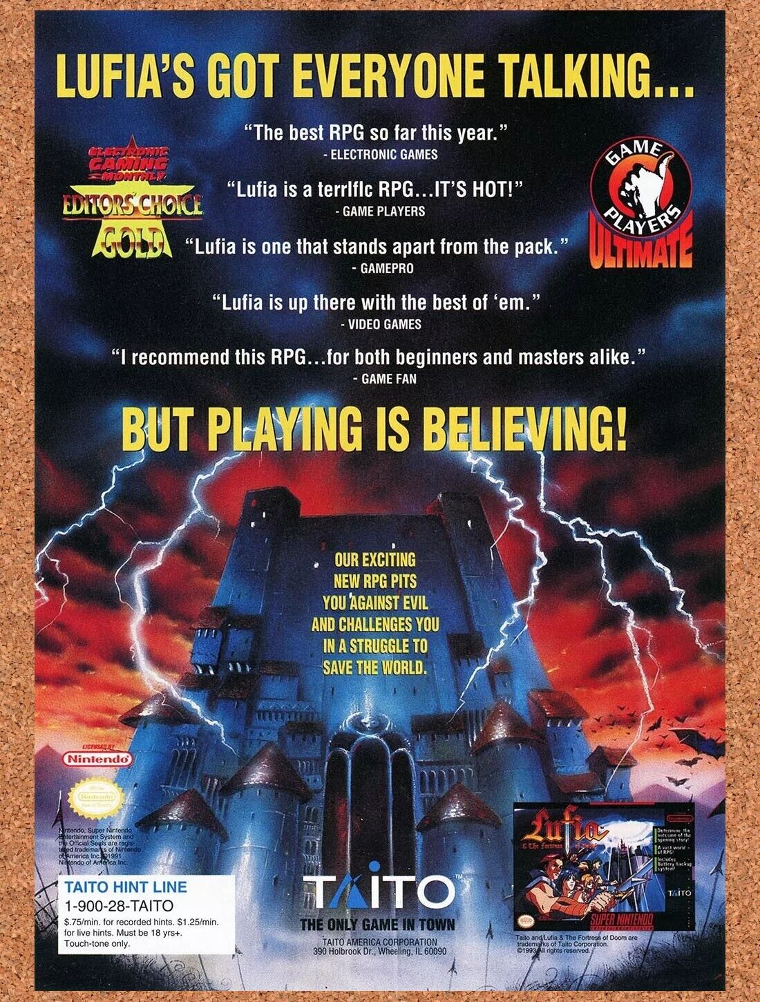 1995 Lufia Fortress of Doom SNES Original Ad
