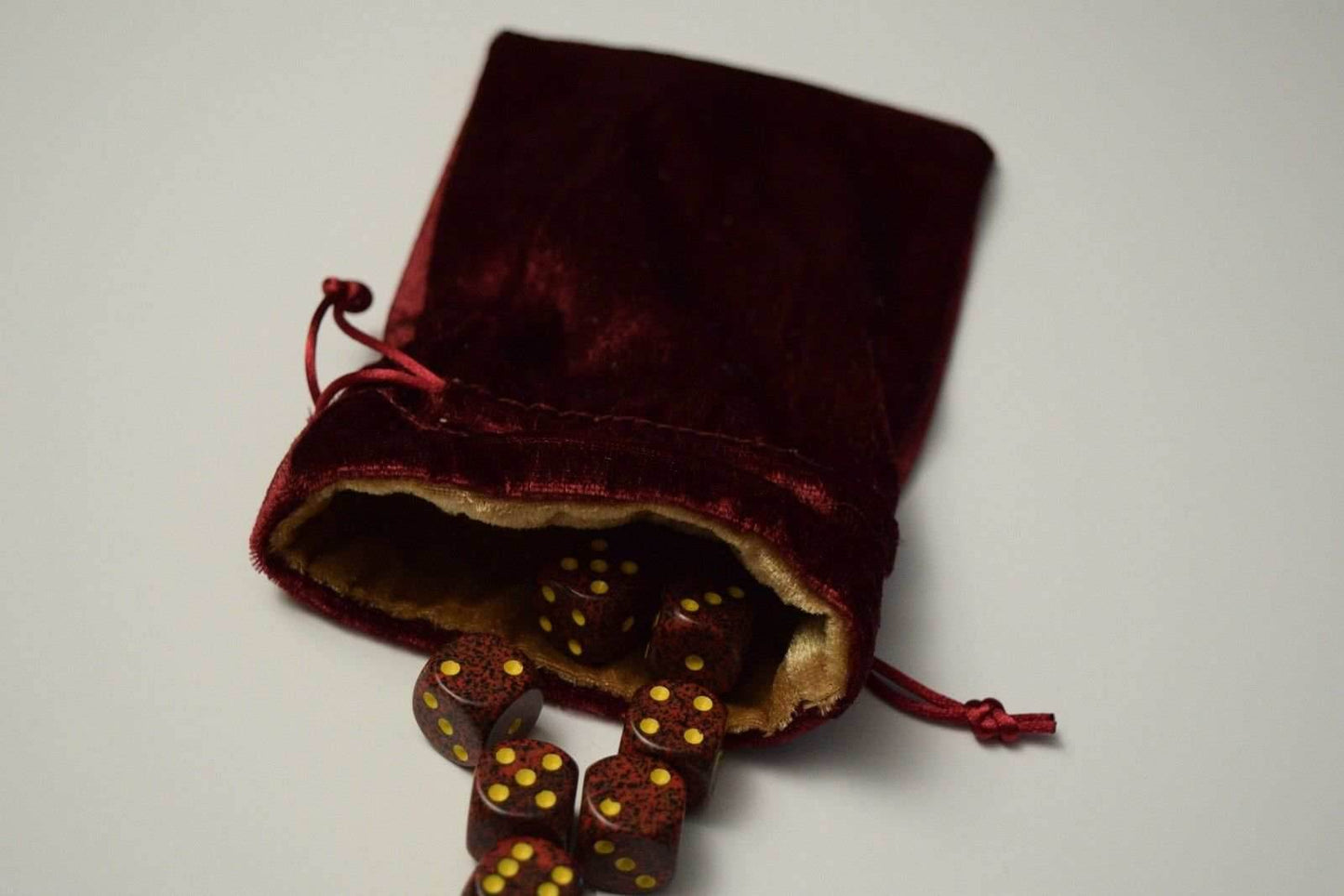 Large Maroon Velvet Gift Bag Game Dice Bag w/ GOLD Velvet Lining Counter Pouch - 
