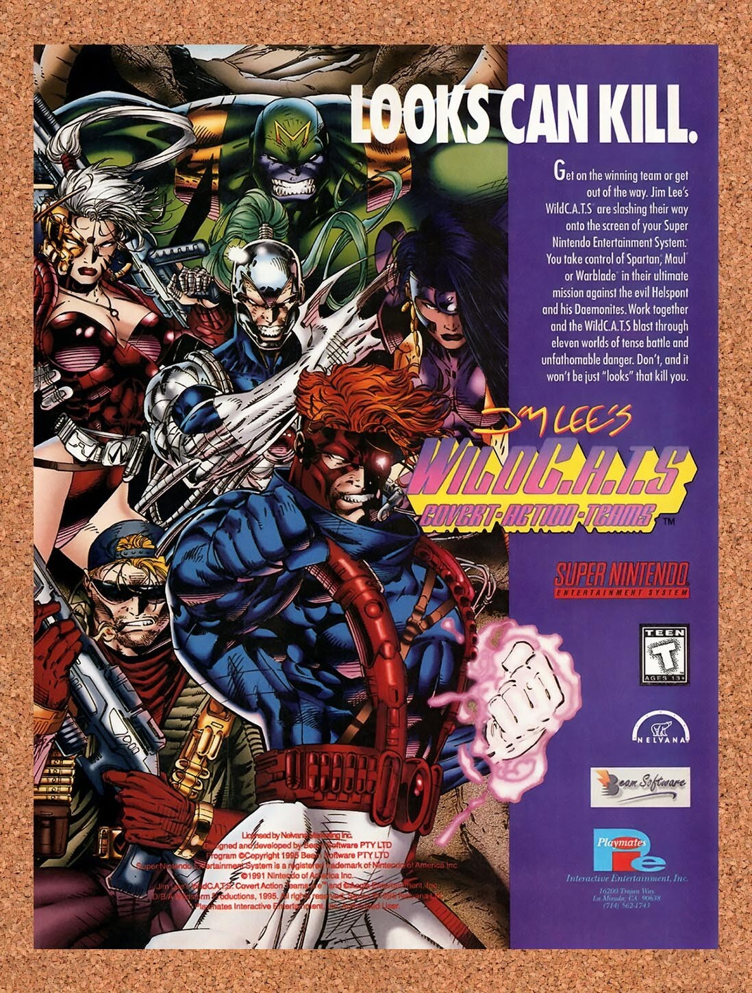 1995 Jim Lees Wild CATS SNES Original Ad v1
