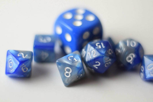New Shiny Steel Blue Miniature Poly Dice Set Small (7) RPG DnD Mini Cute - 