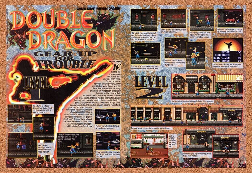 1993 Double Dragon Game Gear Original Ad v3
