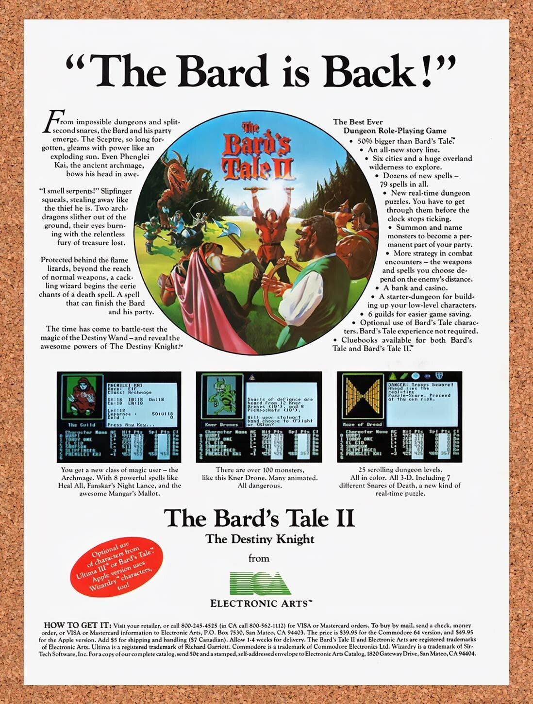 1987 Bards Tale 2 The Destiny Knight Apple II Original Ad v1
