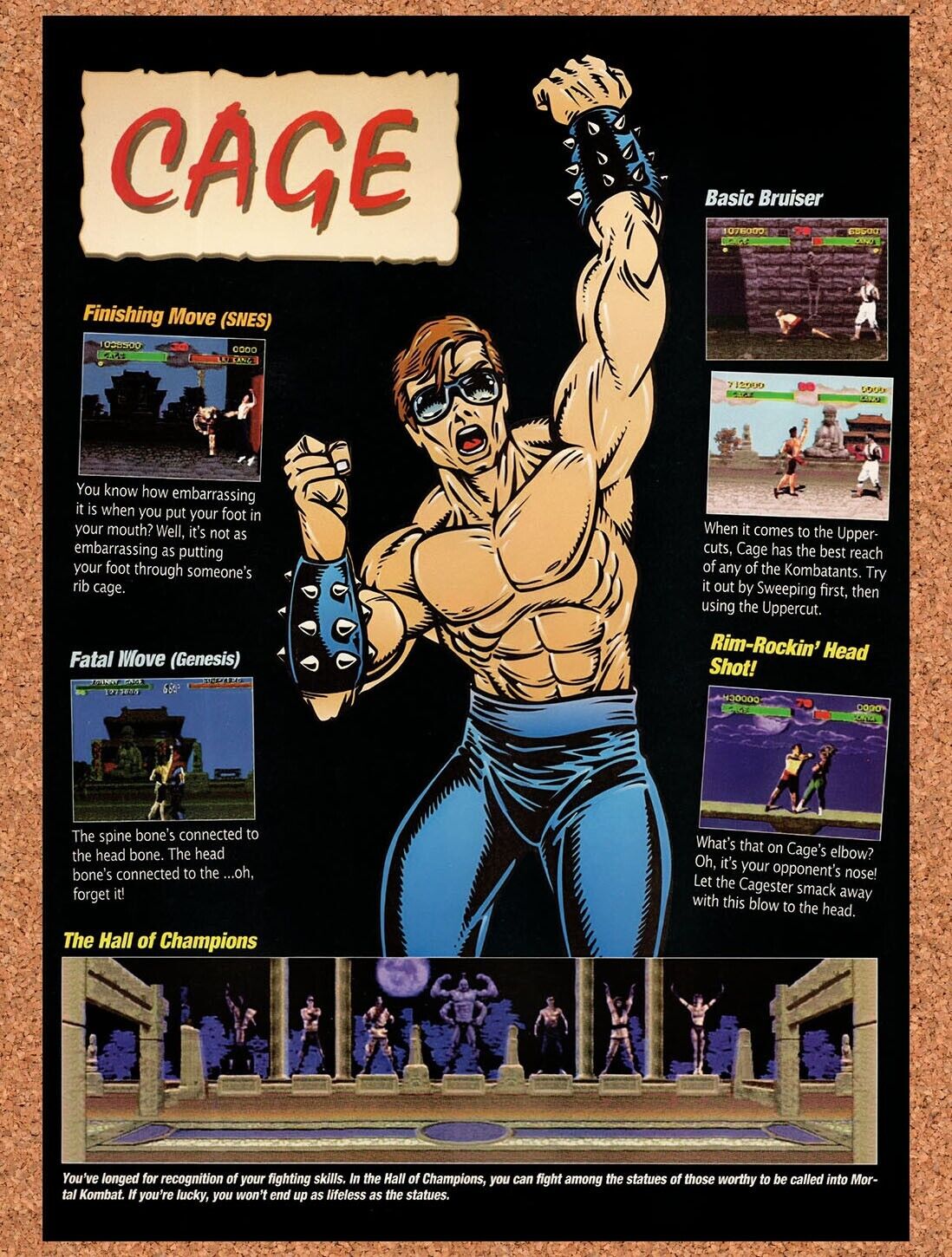 1993 Mortal Kombat Johnny Cage Profile Original Ad v22