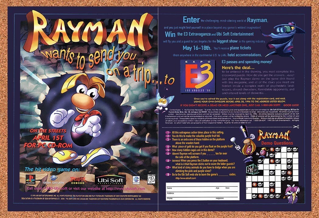1996 Rayman E3 Expo Sweepstakes Original Ad v9