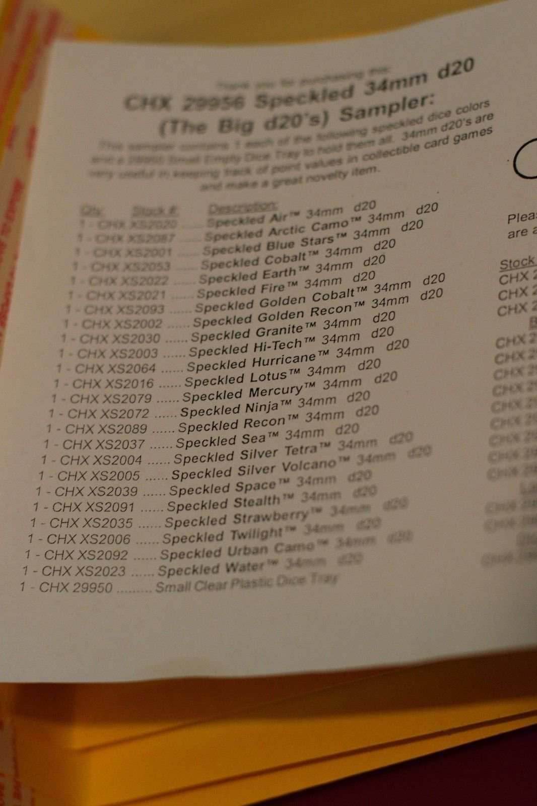 24x Speckled 34mm Chessex D20 Dice Complete Set with Case Large Size Collection - 