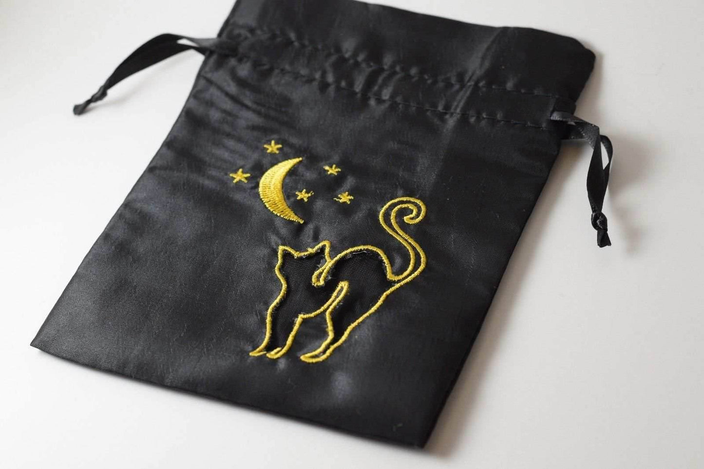 Black Cat Gift Bag Large Game Dice Bag White Counter Pouch Taffeta Scary Night - 