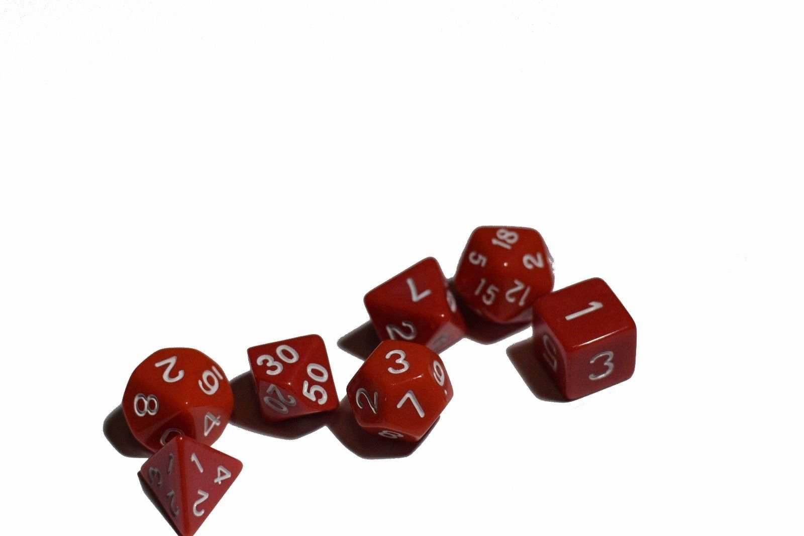 Red Opaque 7 Die Set Polyhedral Dice by BrycesDice RPG Magic D&D Unique Fun - 