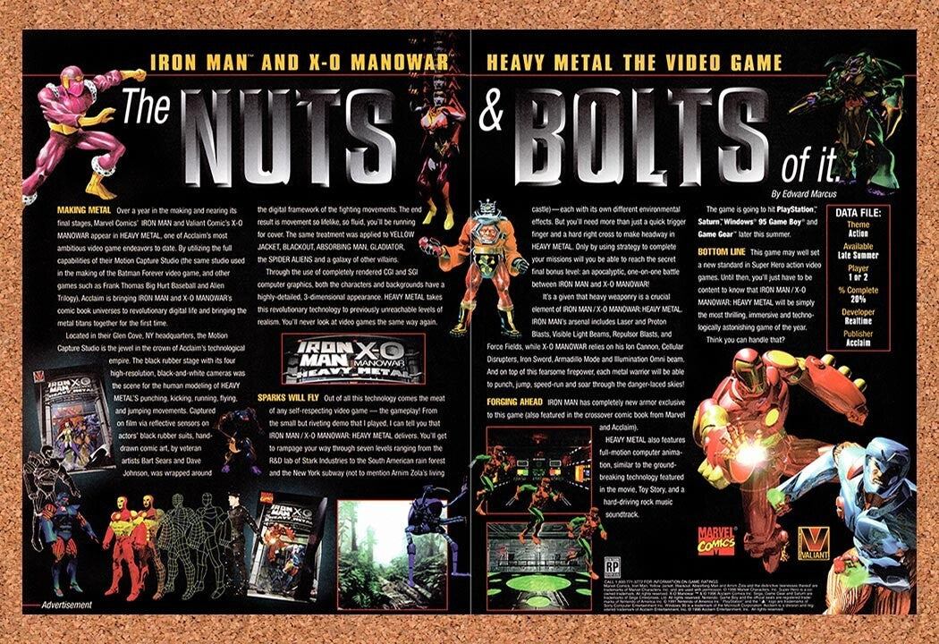 1996 Iron Man X-O Manowar Heavy Metal PS1 Original Ad v2