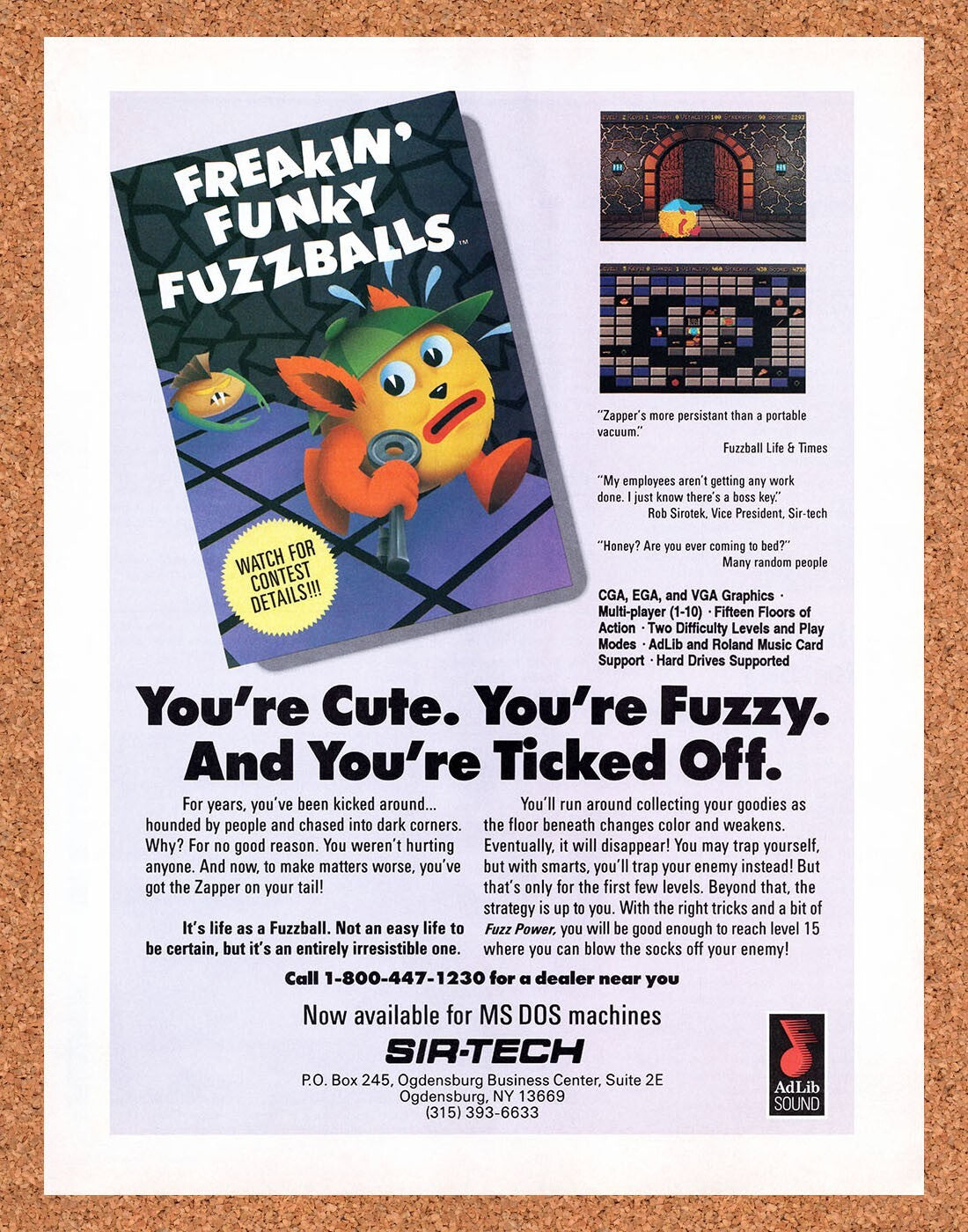 1990 Freaky Funky Fuzzballs MS-DOS Original Ad v1
