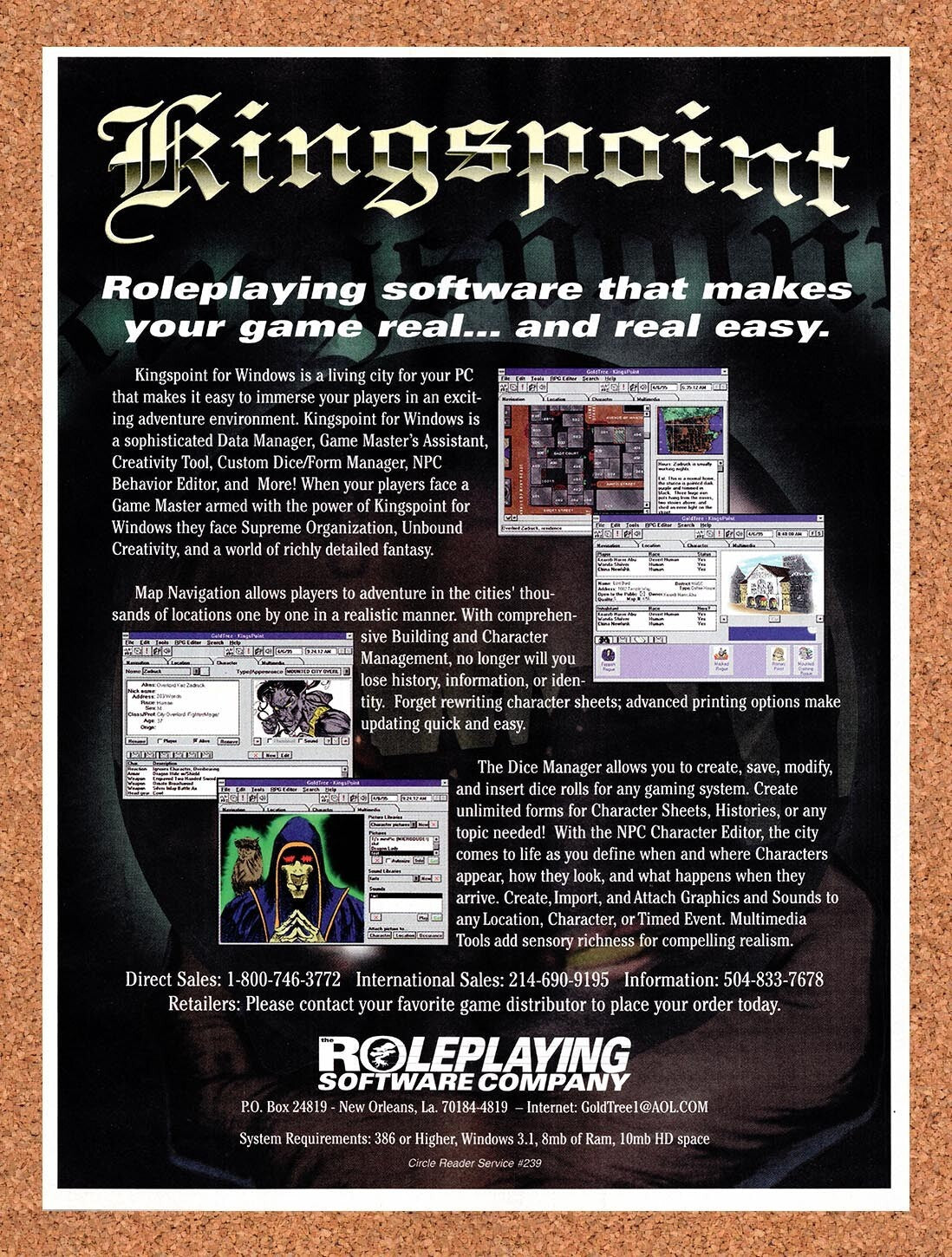 1995 Kingspoint PC Open-World RPG Original Ad v2