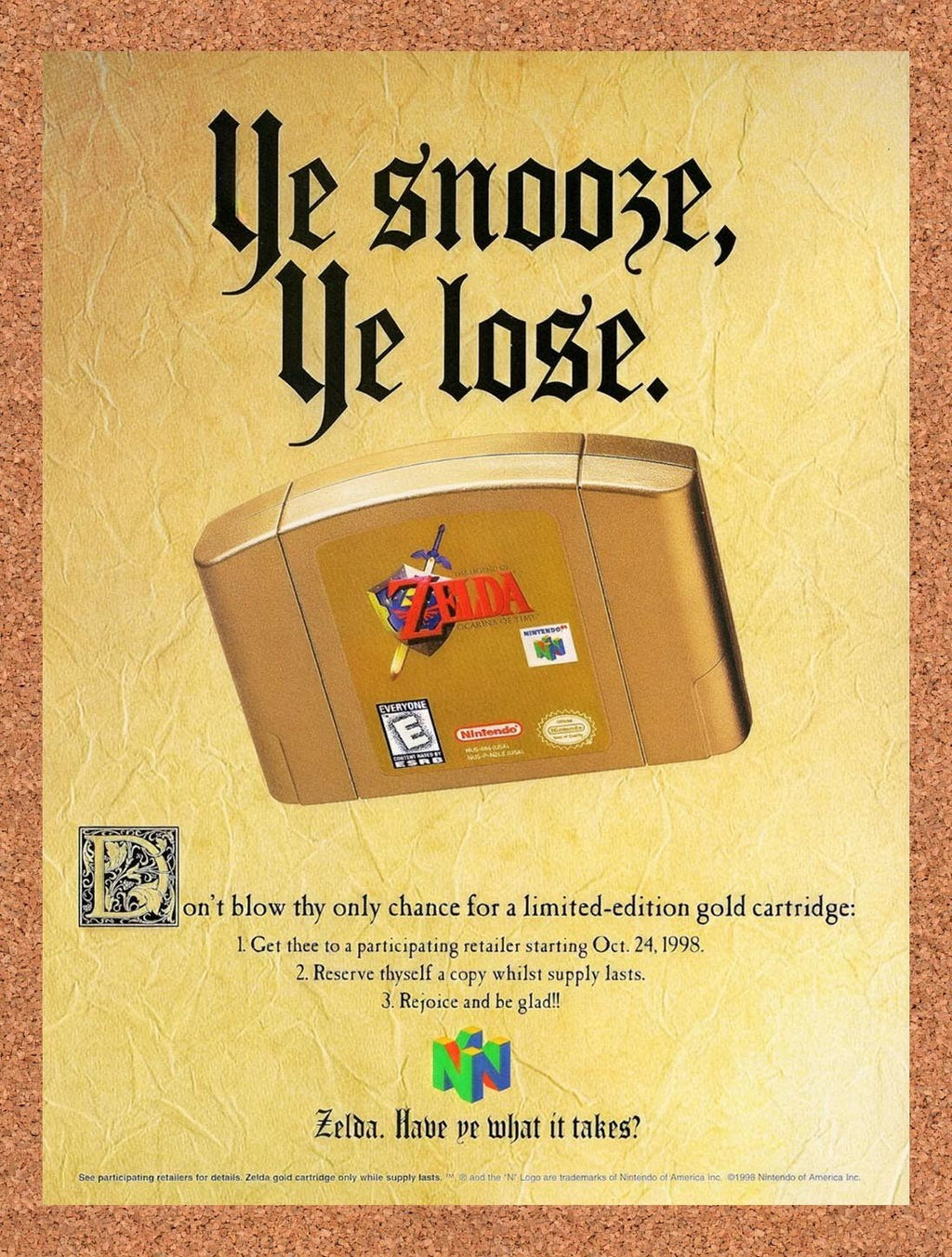 1998 Zelda Ocarina Of Time N64 Original Ad v1