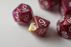 NEW Yellow and Rose Red Swirl Poly Dice Set (7) New RPG DnD w/ White Numbers - 