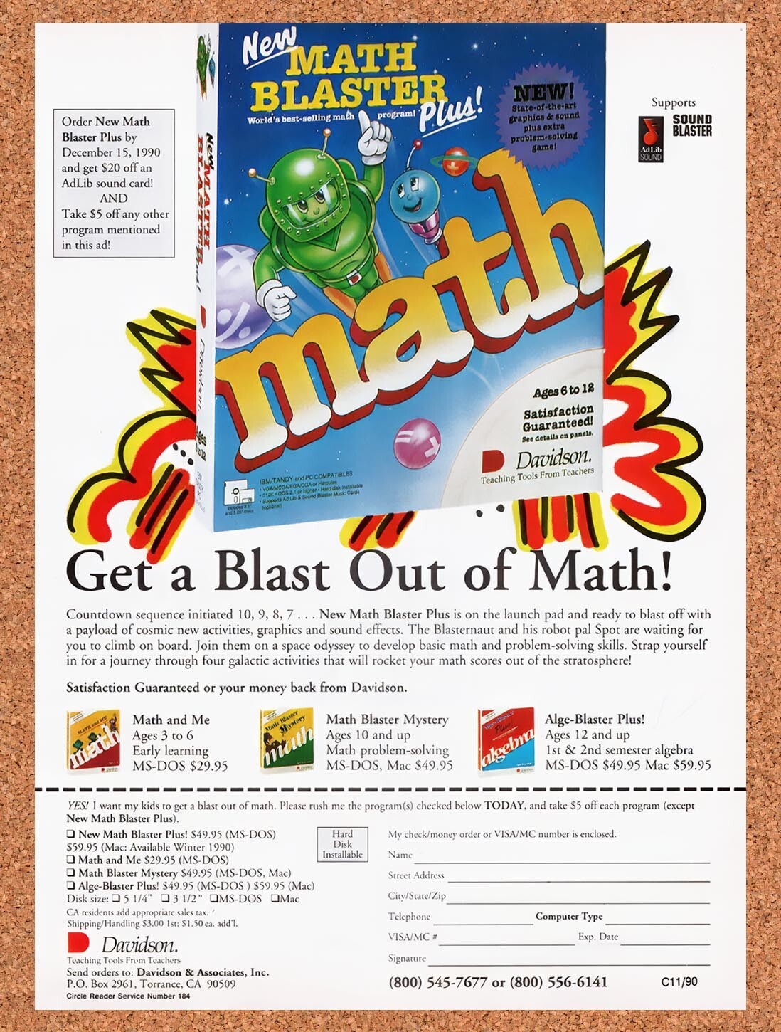 1990 Math Blaster Plus MS-DOS Original Ad v1