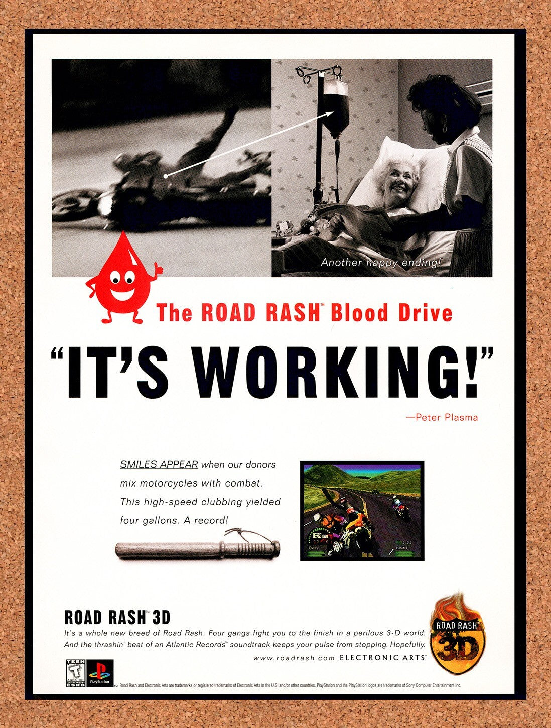 1998 Road Rash 3D PS1 Original Ad v3