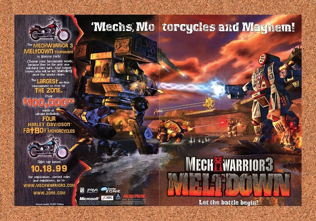 1999 MechWarrior 3 Meltdown PC Original Harley Sweepstakes Ad