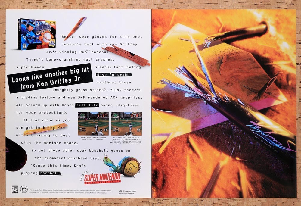 1996 Ken Griffey Jr Winning Run SNES Original Ad v1