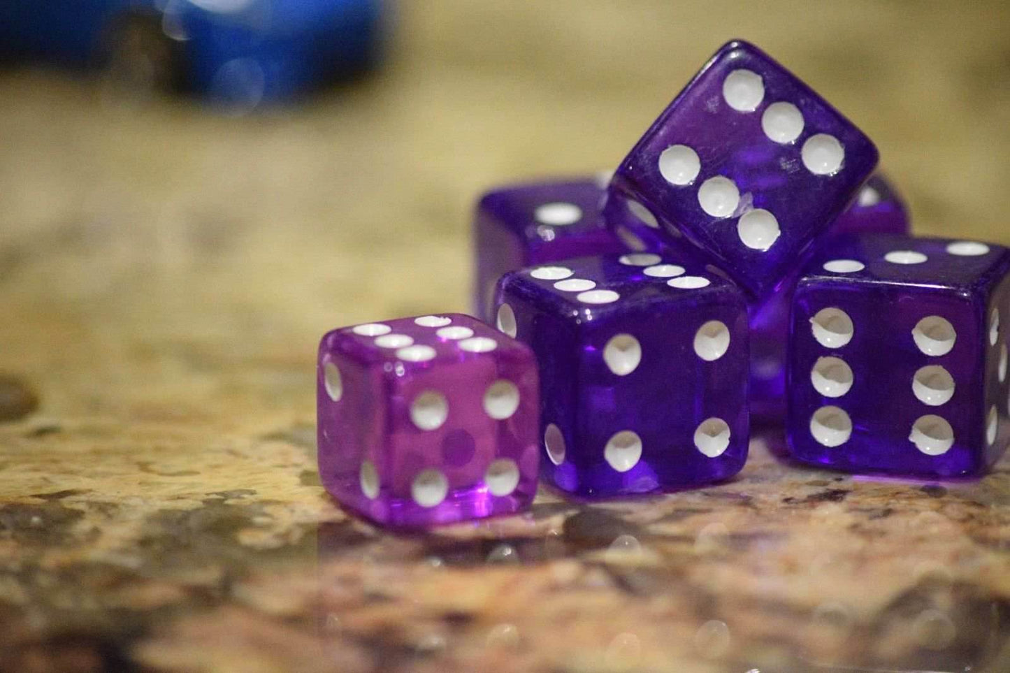 Purple 5 Transparent w/ White Pip Bunco Gaming Dice set 19mm D6 Yahtzee Quality - 