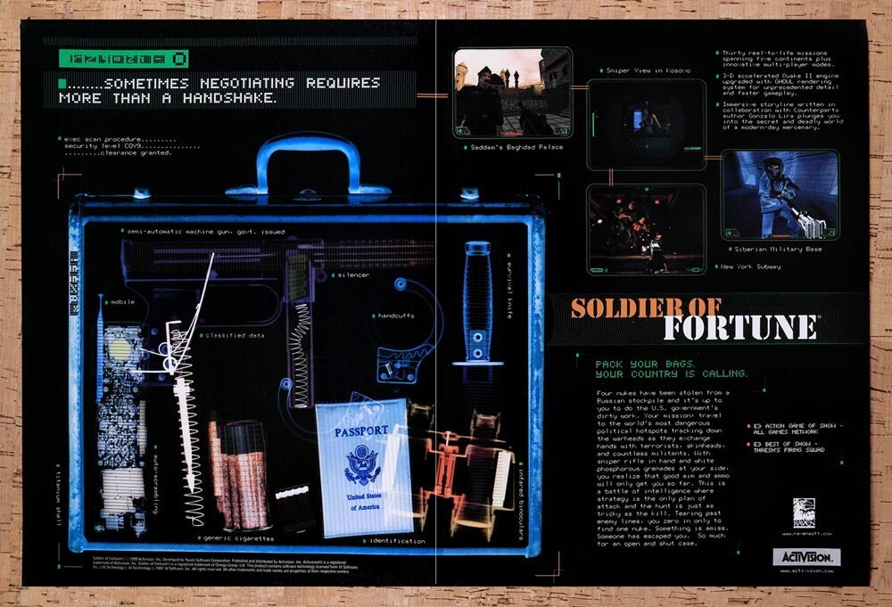1999 Soldier Of Fortune PC Original Ad v2