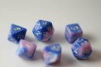New Shiny Pink Blue Miniature Poly Dice Set Small (7) RPG DnD Mini Cute - 