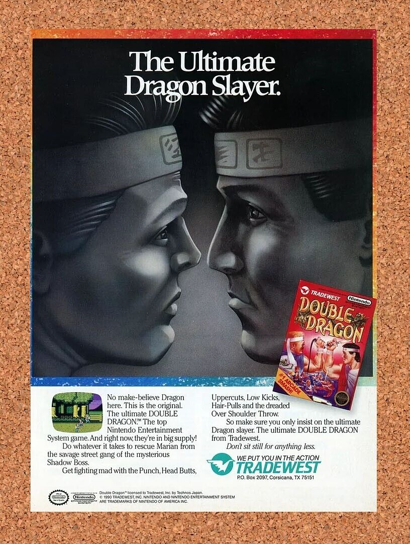 1990 Double Dragon NES Original Ad v1