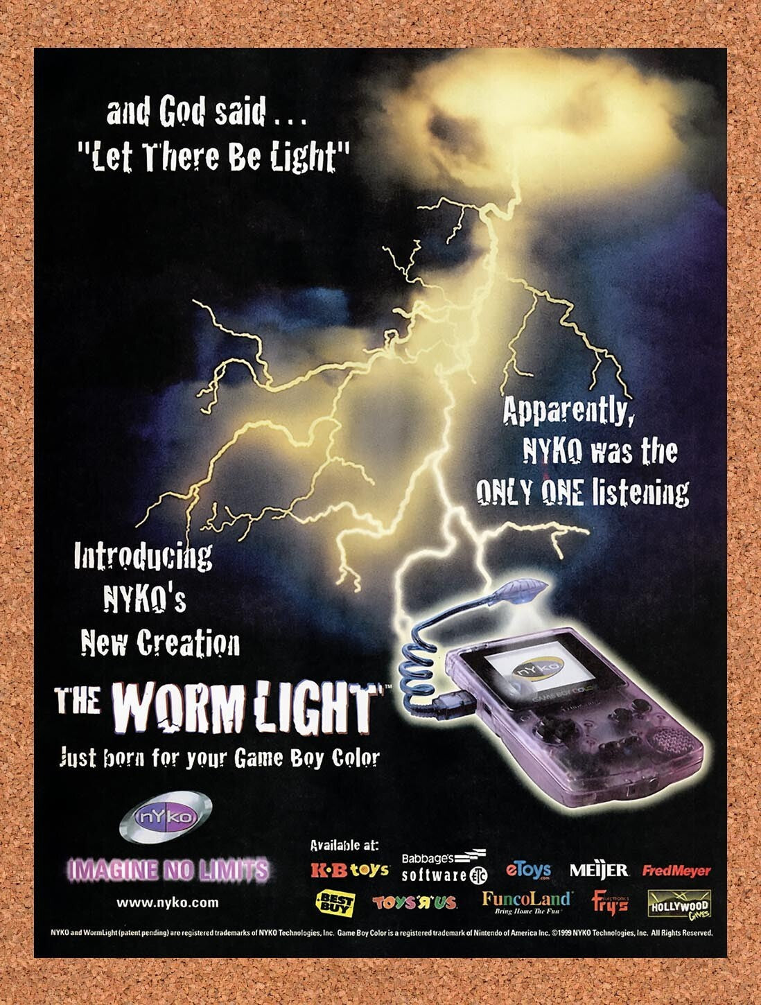 1999 Nyko Game Boy Color Worm Light Original Ad v5