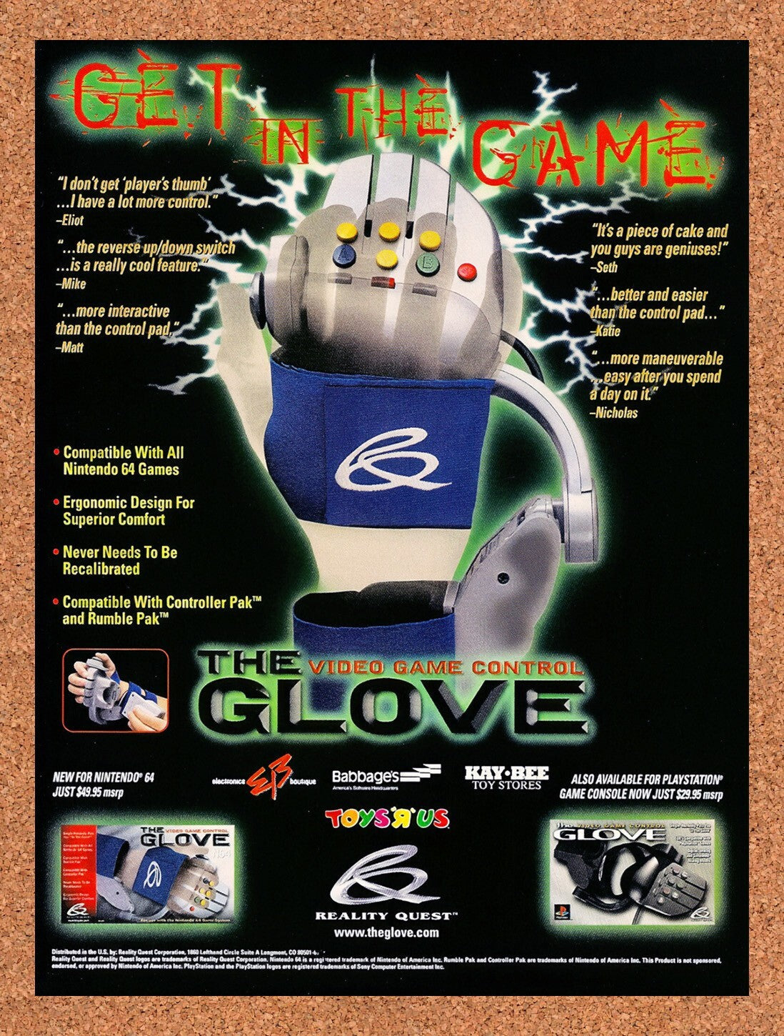 1998 Video Game Control Glove N64 Original Ad v1