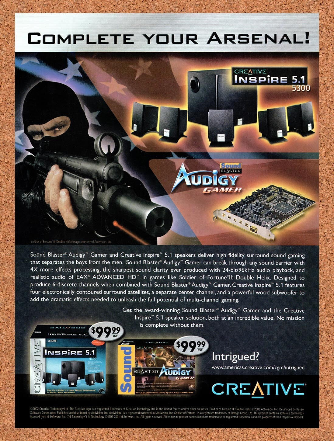 2002 Soldier Of Fortune II Double Helix Sound Blaster Audigy Original Ad