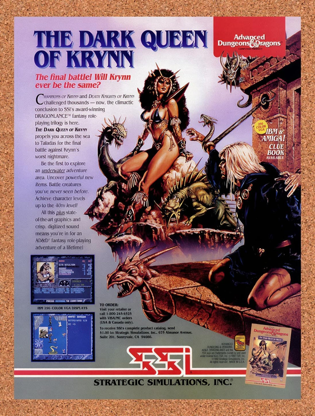 1992 Advanced Dungeons & Dragons Dark Queen Of Krynn IBM Original Ad v1