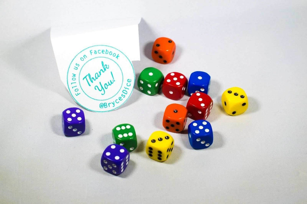 New Dice 12mm 6-sided Red Orange Yellow Green Blue Purple Small Rainbow 12 Dice - 