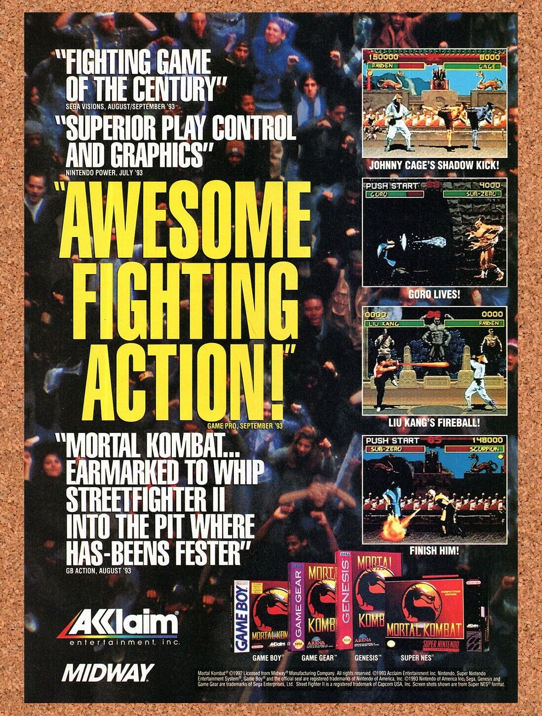 1993 Mortal Kombat SNES Original Ad v18