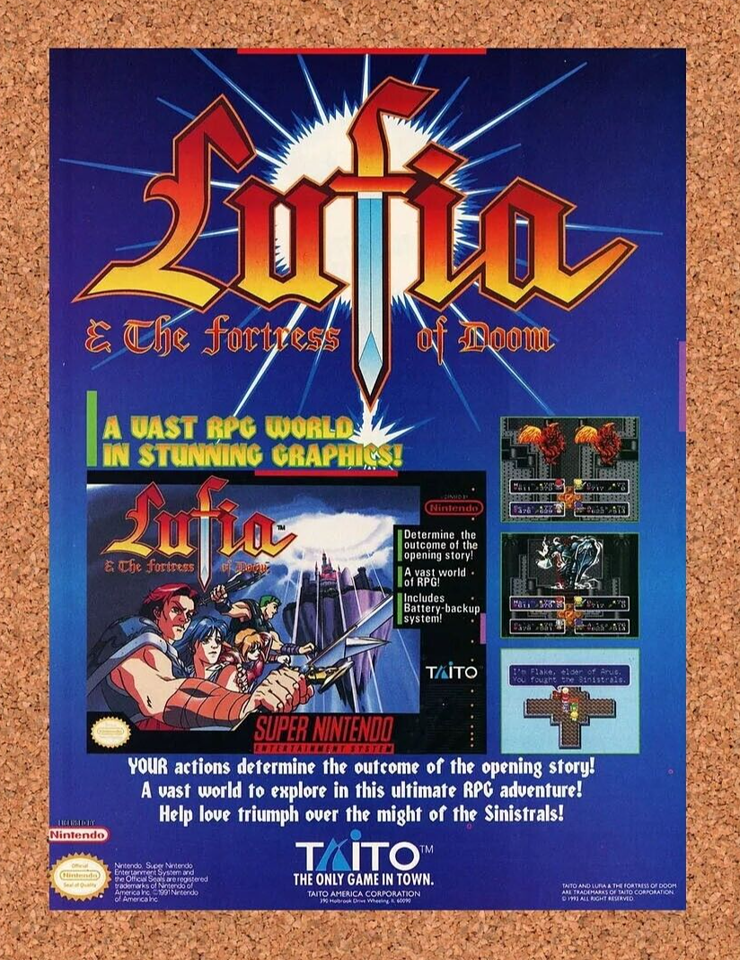 1994 Lufia Fortress of Doom SNES Original Ad