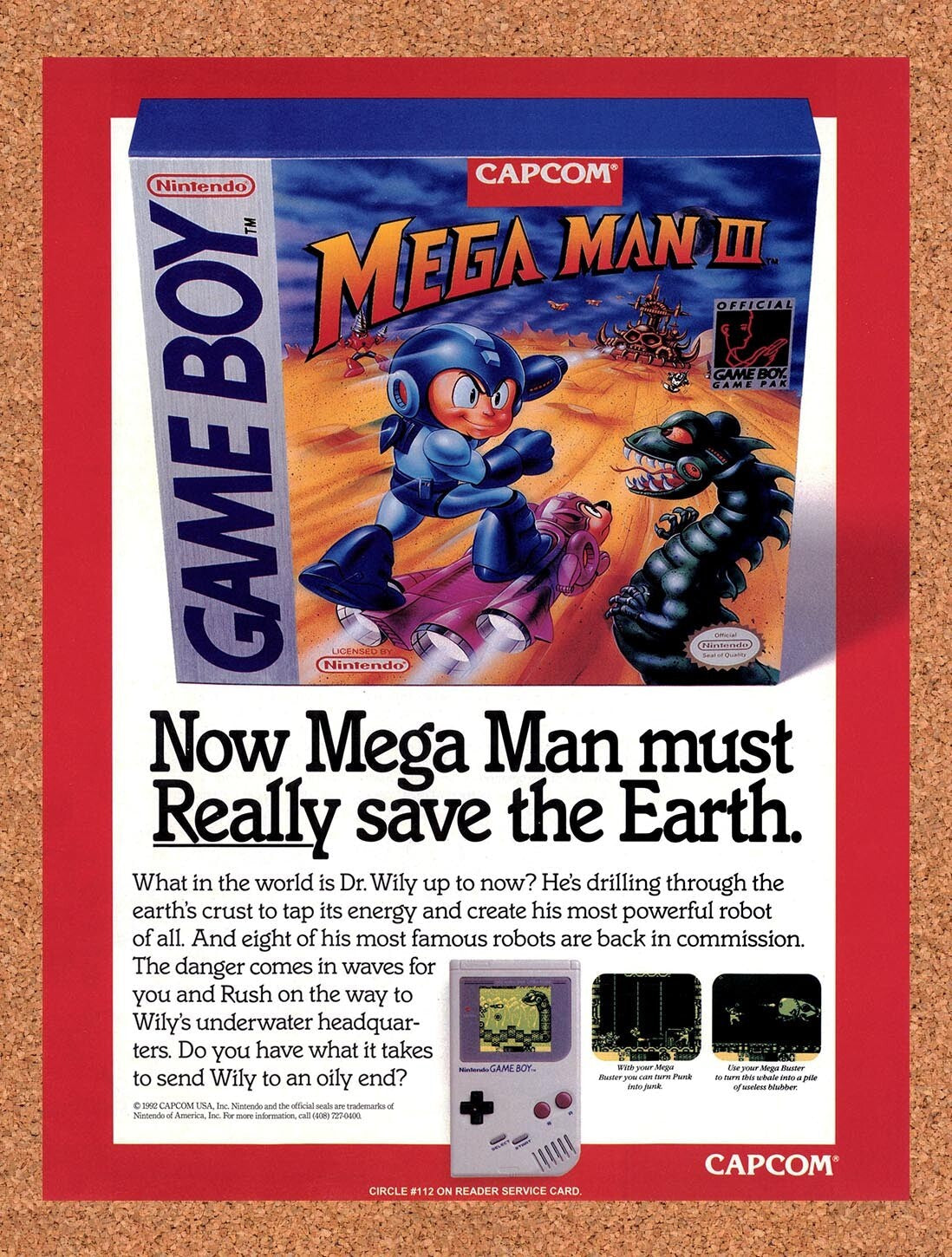 1992 Mega Man III Game Boy Original Ad v3