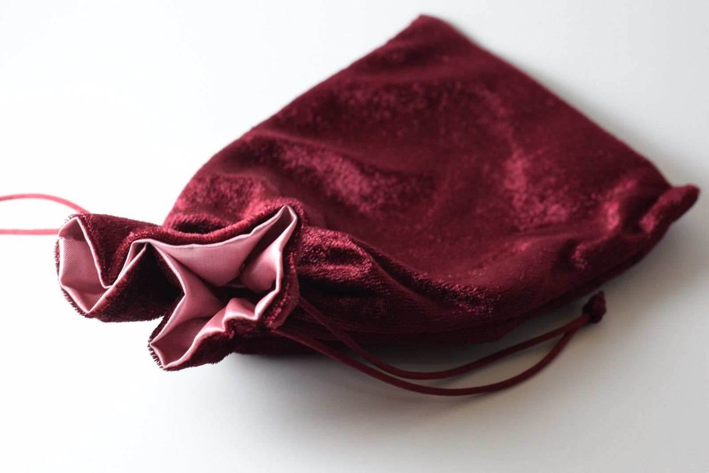 Large Maroon Velvet Gift Big Game Dice Bag w/ Pink Satin Lining Counter Pouch - 