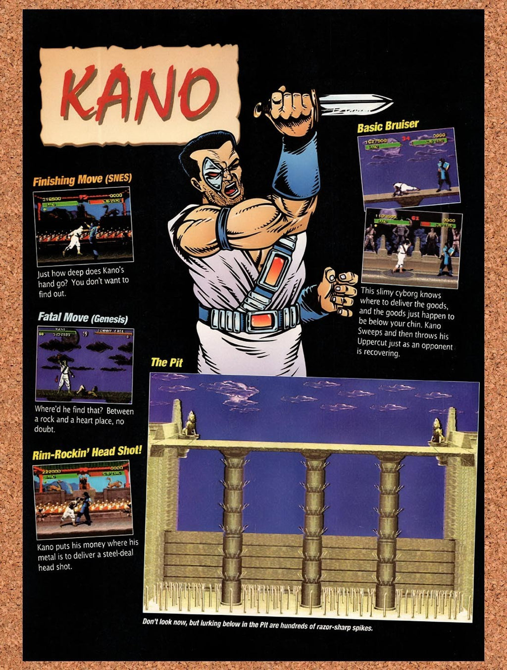 1993 Mortal Kombat Profile Kano Profile Original Ad vr1