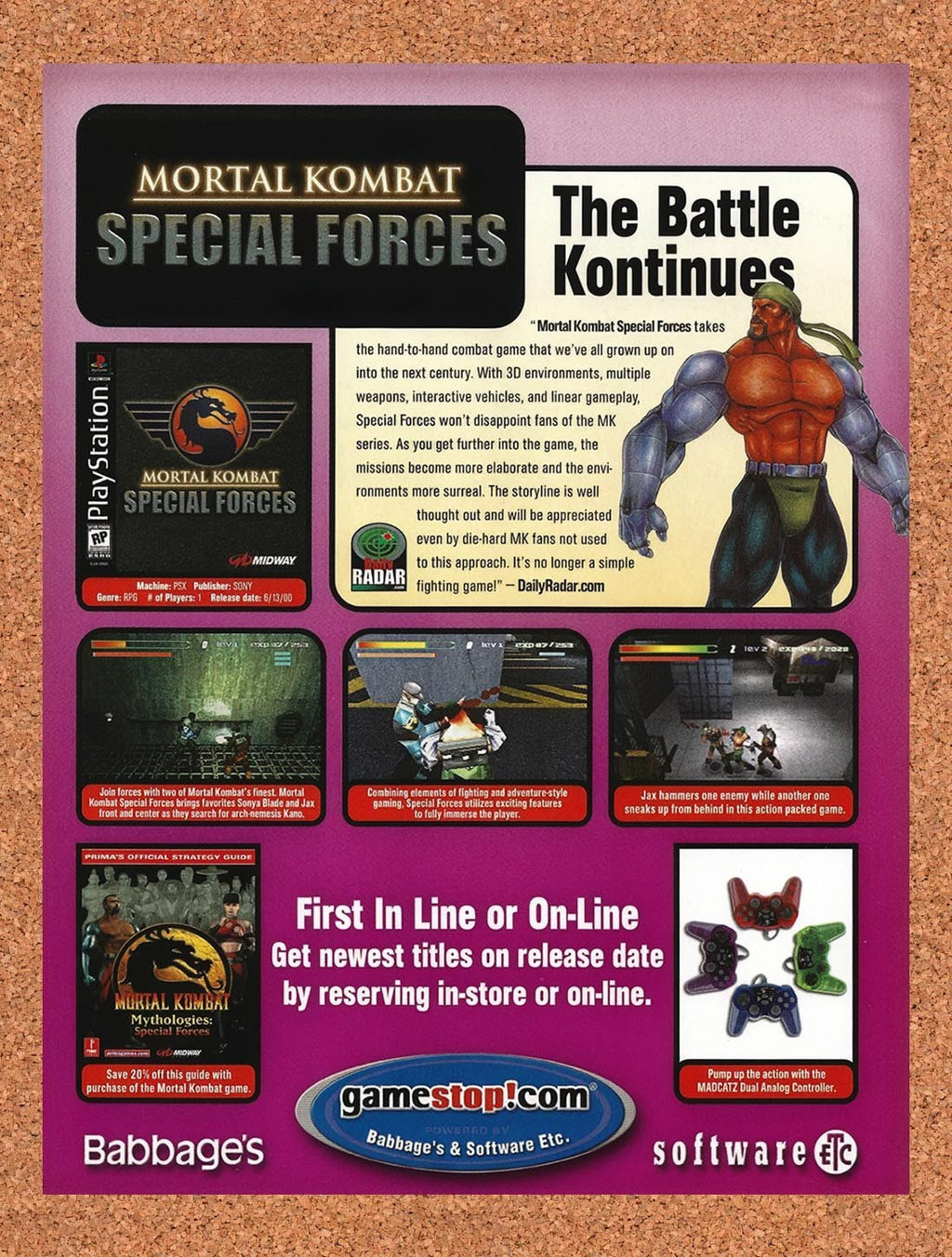 2000 Mortal Kombat Special Forces GameStop Original Ad v1