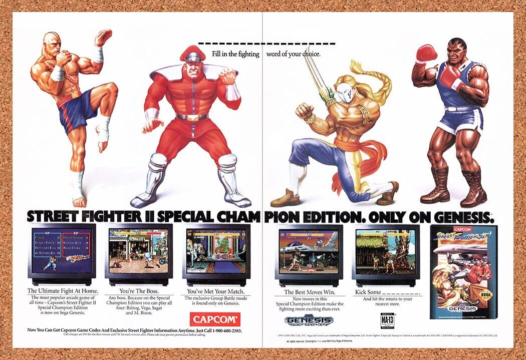 1993 Street Fighter 2 Champion Edition Genesis Original Ad v3