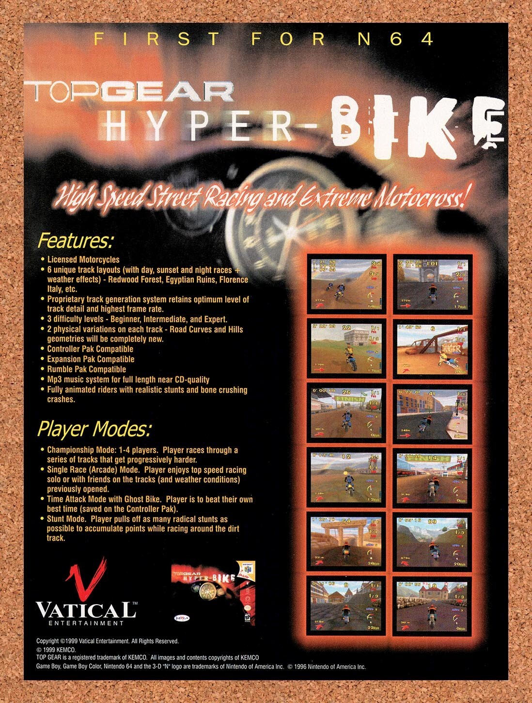 1999 Top Gear Hyper-Bike N64 Original Ad v2