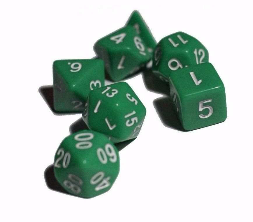 Green Opaque 7 Die Set Polyhedral Dice by BrycesDice RPG Magic D&D Unique Dragon - 