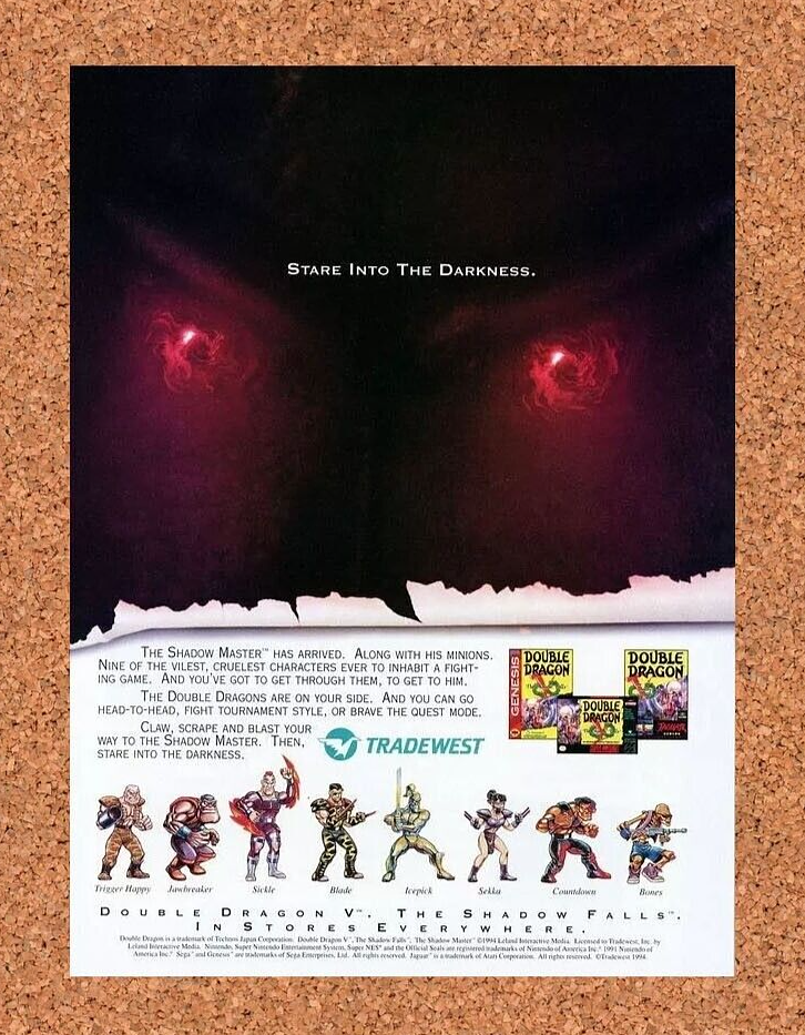 1996 Double Dragon V Shadow Master SNES Original Ad v2