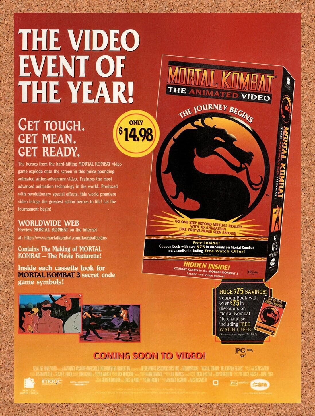 1995 Mortal Kombat Animated VHS Original Ad v1