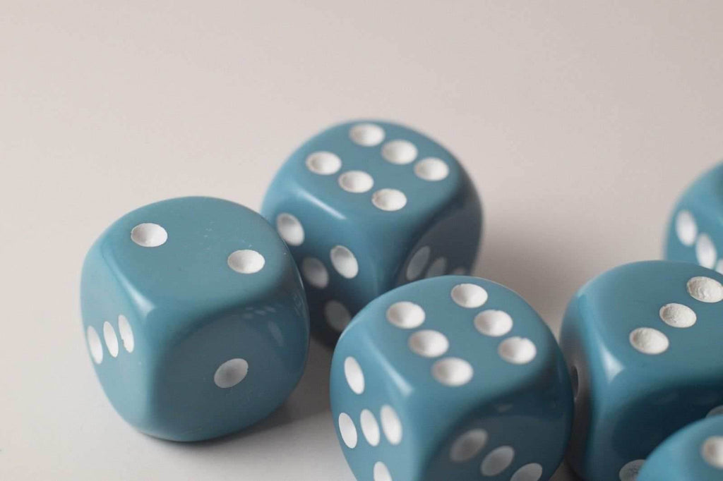 Rare Unreleased 16mm Cyan Blue Dice Set (10) Chessex with White Pips Limited - 