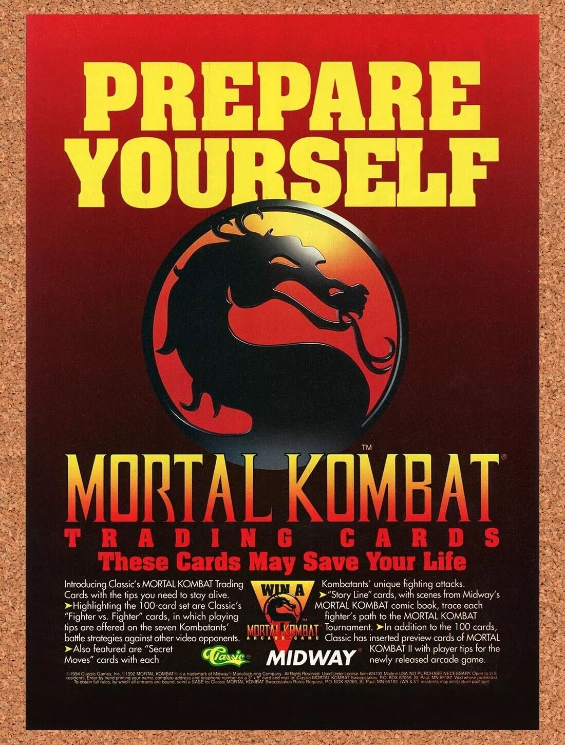 1995 Mortal Kombat Trading Cards Original Ad