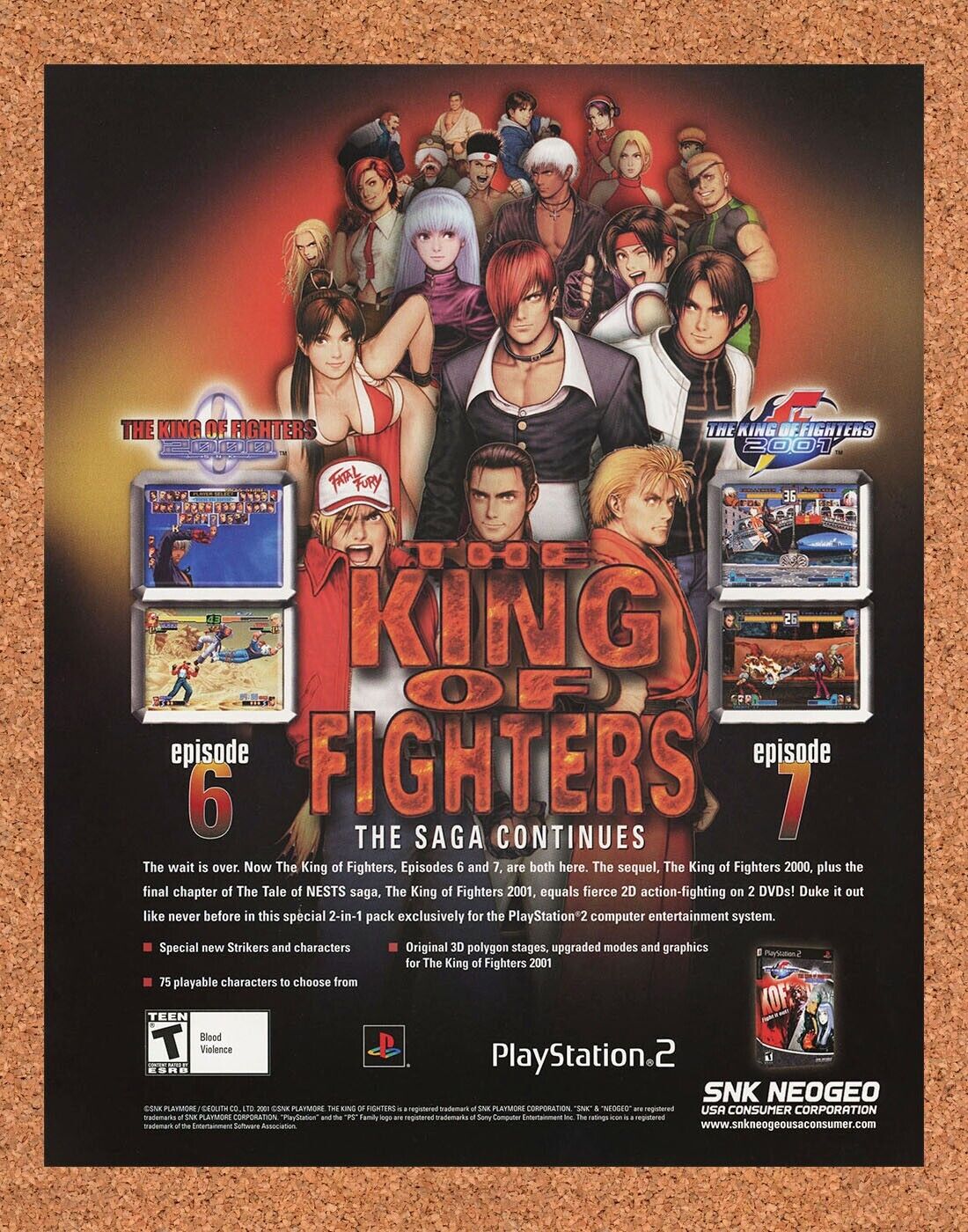 2002 King Of Fighters 2001 PS2 Saga Original Ad v1